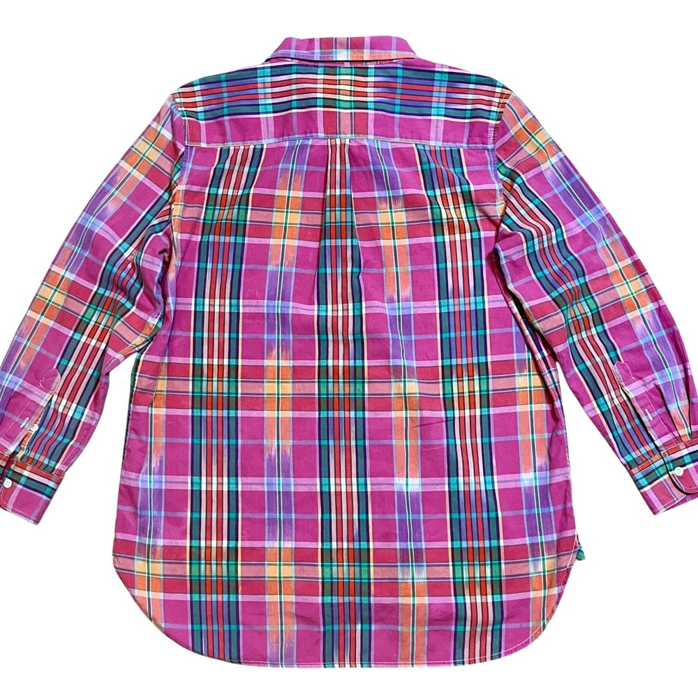 LRL Lauren Jeans Co RL Button Down Shirt Womens L Pink Plaid Cotton Hi Low Top - Picture 3 of 10